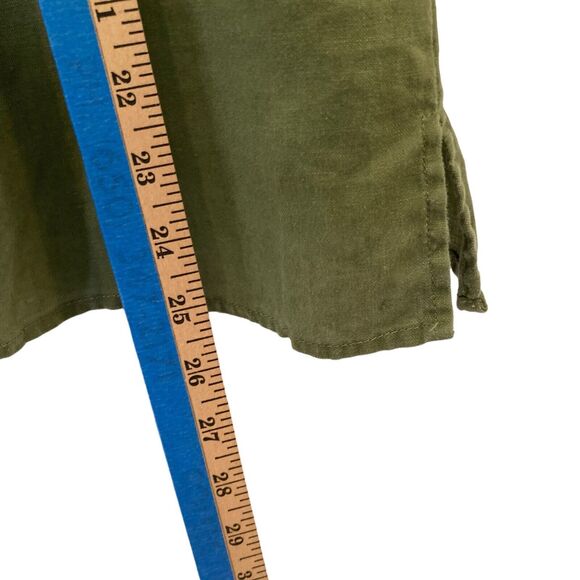 August Silk Options PL 100% Linen Green Blouse Floral Embroidered Button Up Top - Picture 8 of 13